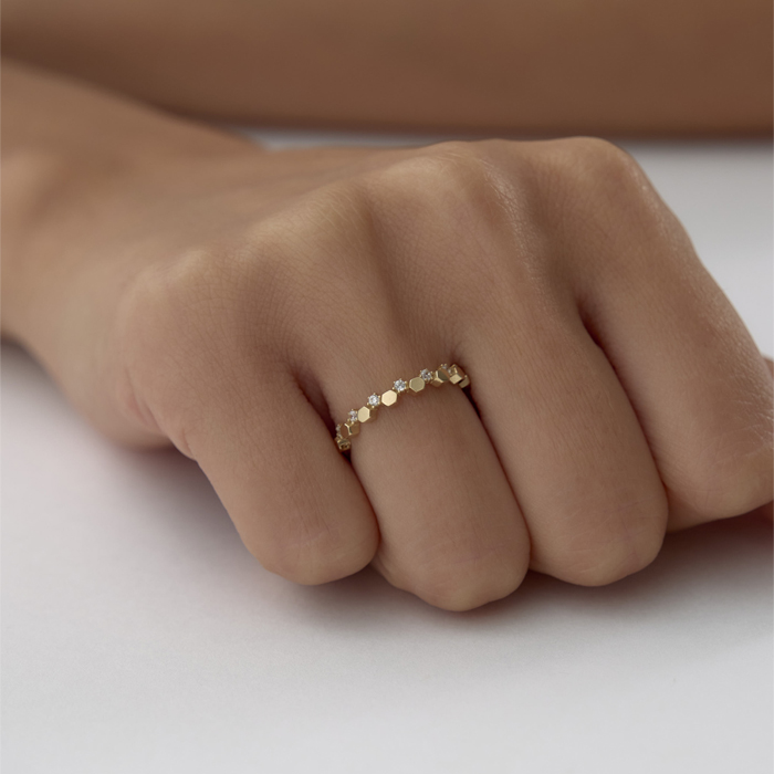 Altıgen Detay Taşlı Yüzük - Rayna (1)