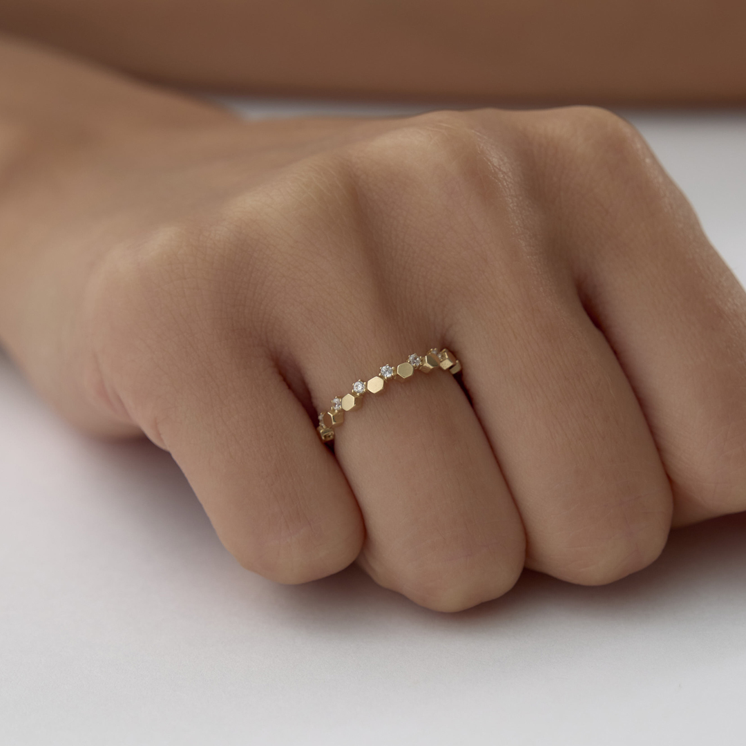 Altıgen Detay Taşlı Yüzük - 2