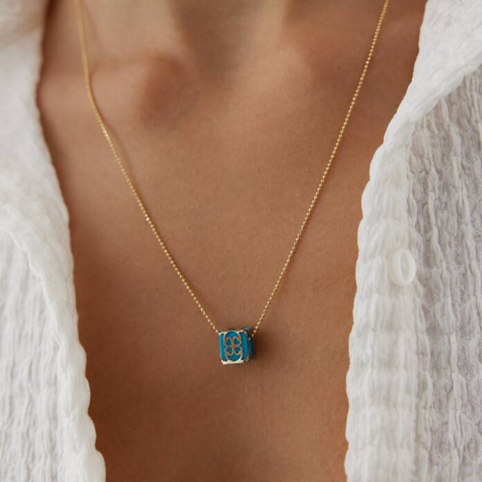 Altın İşlemeli Küp Boncuk Kolye - 1