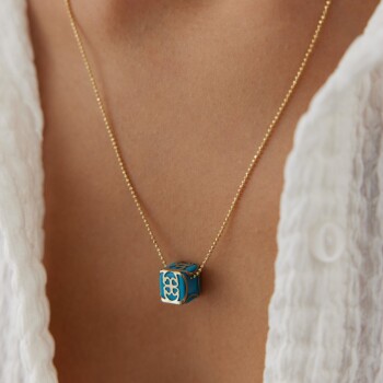 Altın İşlemeli Küp Boncuk Kolye - Özçelik (1)