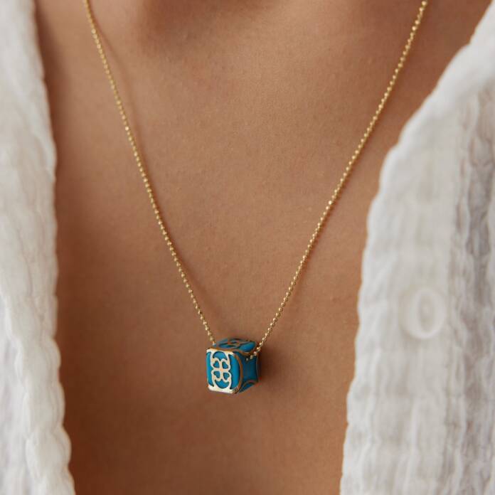 Altın İşlemeli Küp Boncuk Kolye - 2