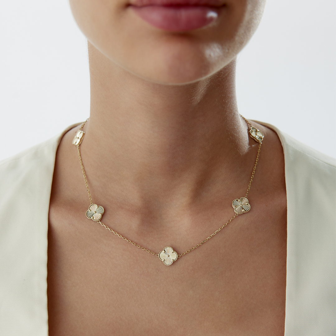 Altın Beşli Yonca Cleef Kolye - 1