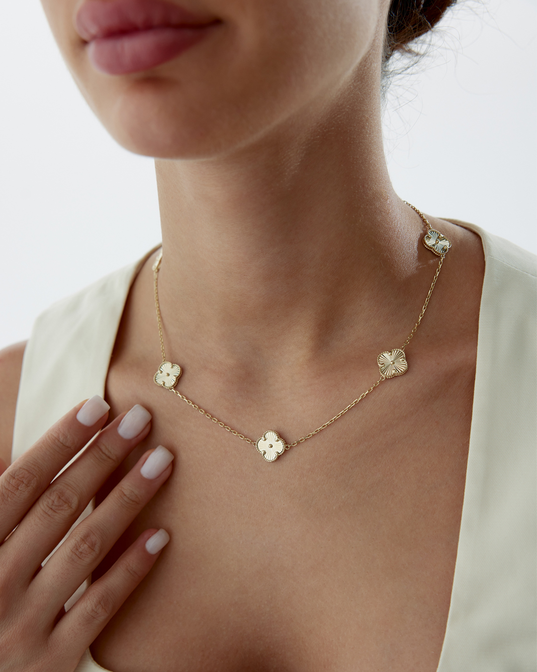 Altın Beşli Yonca Cleef Kolye - 2