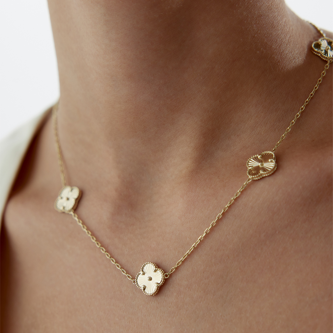 Altın Beşli Yonca Cleef Kolye - 3