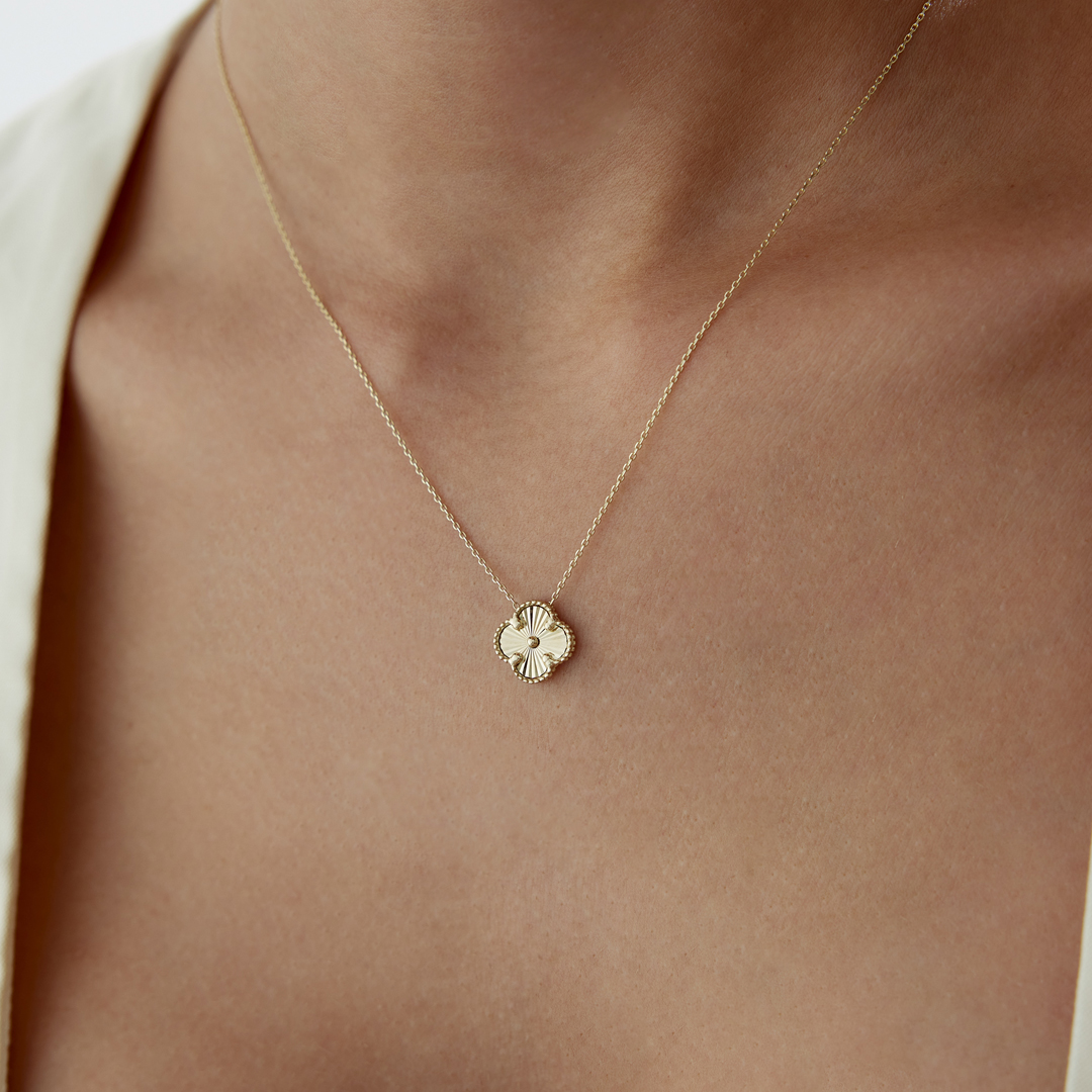 Altın Sedefli Yonca Cleef Kolye - 1