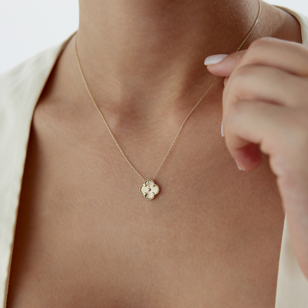 Altın Sedefli Yonca Cleef Kolye - 3