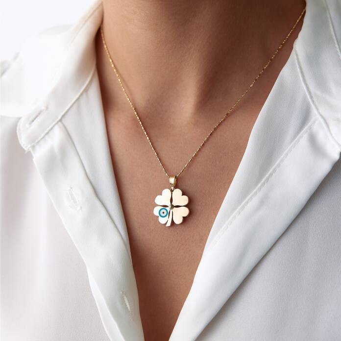 Aqua Göz Mineli Yonca Kolye - 1