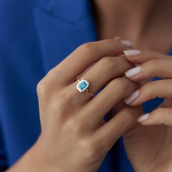 Aqua Taşlı Beyaz Mineli Yüzük - 1
