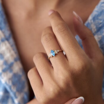 Aqua Taşlı Leaf Yüzük - 1