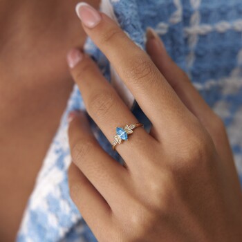 Aqua Taşlı Leaf Yüzük - 2