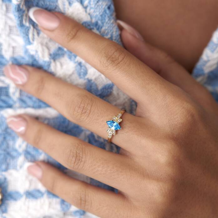 Aqua Taşlı Leaf Yüzük - 3