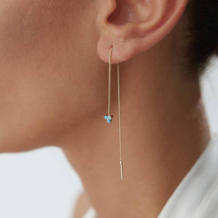 Aqua Üçlü Tomurcuk Sallantılı Küpe - 1