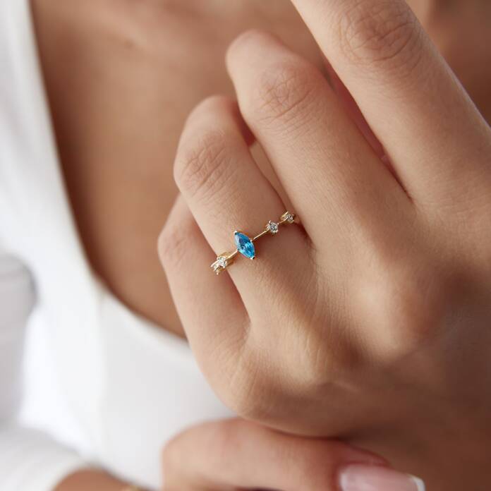 Aquamarine Markiz Taşlı Yüzük - 1
