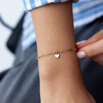 Ataç Zincir Beyaz Kalp Charm Bileklik - Alen