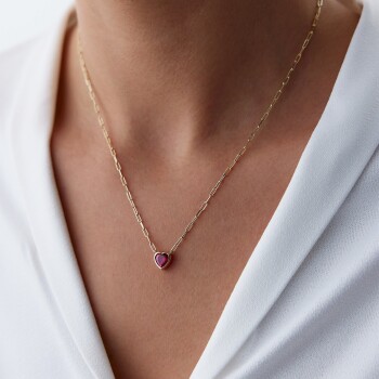 Ataç Zincir Yakut Kalp Kolye - Rayna