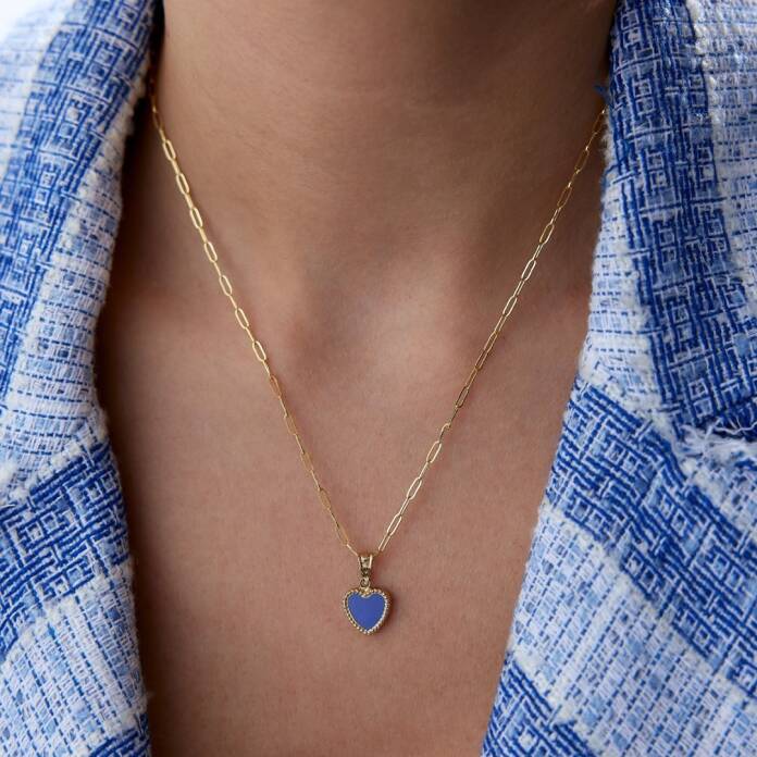 Ataç Zincire Mavi Kalp Kolye - 1