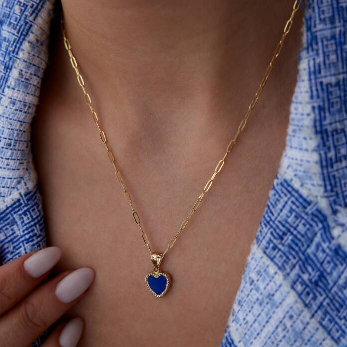 Ataç Zincire Mavi Kalp Kolye - 2