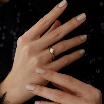 Ay Taşlı Minimal Yüzük - Cemart