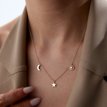 Ay Yıldız Güneş Charm Kolye - 3