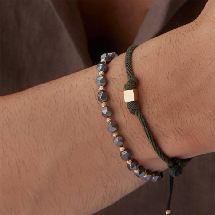 Aynalı Yuvarlak Onix Taşı İpli Erkek Bileklik - Koçak (1)