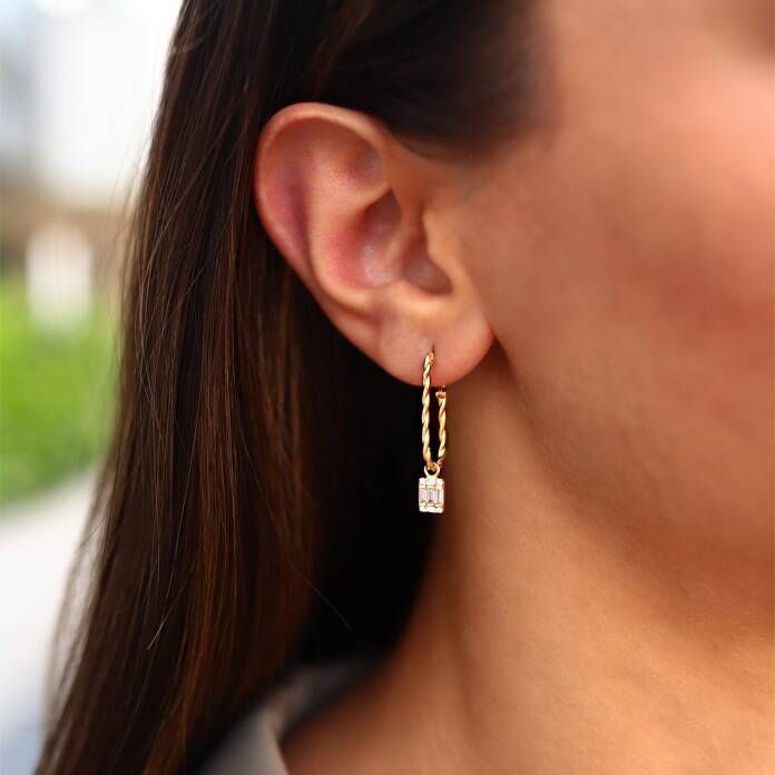 Baget Taşlı Burgu Ataç Küpe - 1