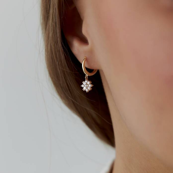 Baget Taşlı Çiçek Sallantılı Küpe - 1