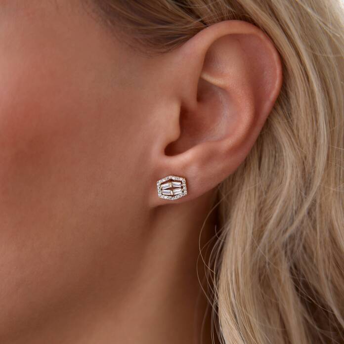 Baget Taşlı Geometrik Küpe - 1