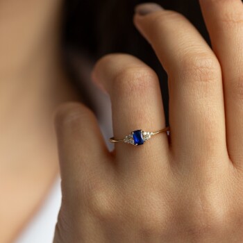 Baget Taşlı Mavi Topaz Yüzük - Rayna