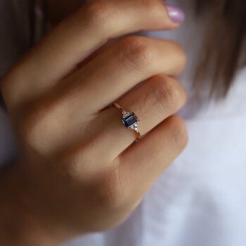 Baget Taşlı Mavi Topaz Yüzük - 4