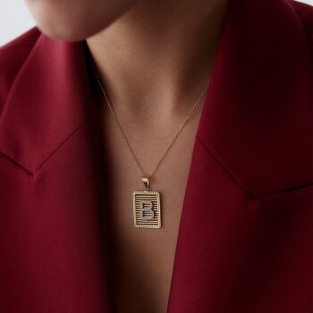 Başak Çerçeve Izgara Harf Kolye - 3