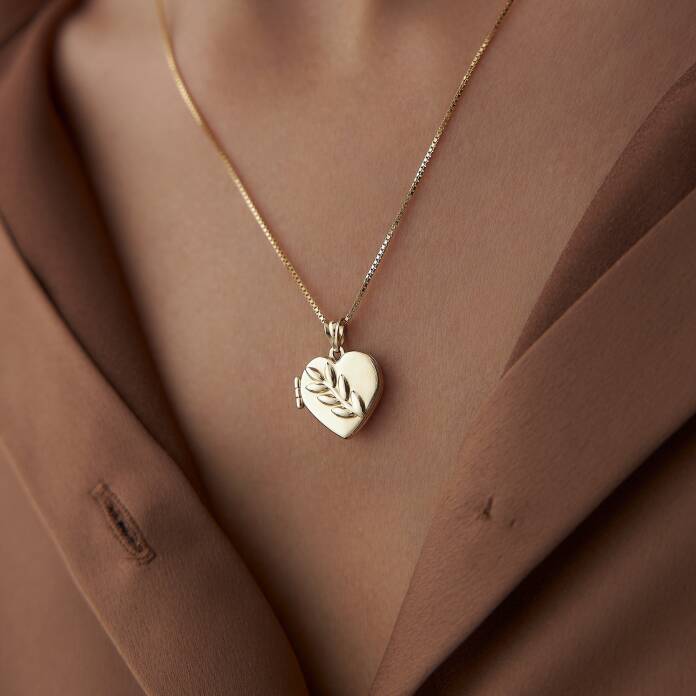 Başak Desenli Kalp Kapaklı Kolye - 1