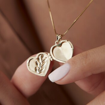 Başak Desenli Kalp Kapaklı Kolye - 3