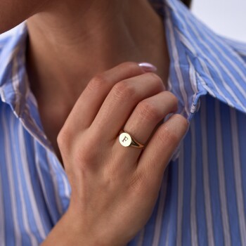 Basic Daire Plaka Harf Yüzük - Rayna (1)