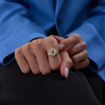 Beşgen Mavi Baget Yüzük - Rayna (1)