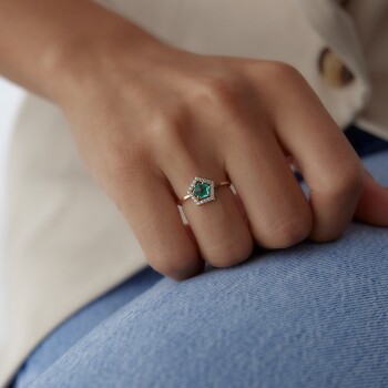 Beşgen Yeşil Taşlı Yüzük - Cemart (1)