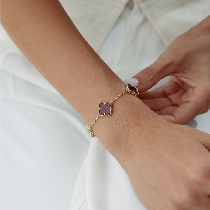 Beşli Bordo Yonca Cleef Bileklik - Milades