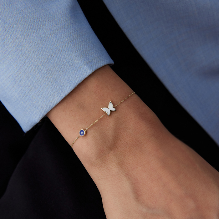 Beyaz Mine Kelebek Laci Göz Bileklik - Özçelik