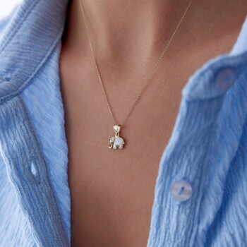 Beyaz Mineli Fil Kolye - Ador