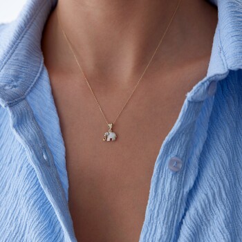 Beyaz Mineli Fil Kolye - Ador (1)