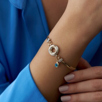 Beyaz Mineli Halka Göz Charm Balık Sırtı Bileklik - Özer