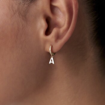 Beyaz Mineli Harf Küpe - CNR (1)