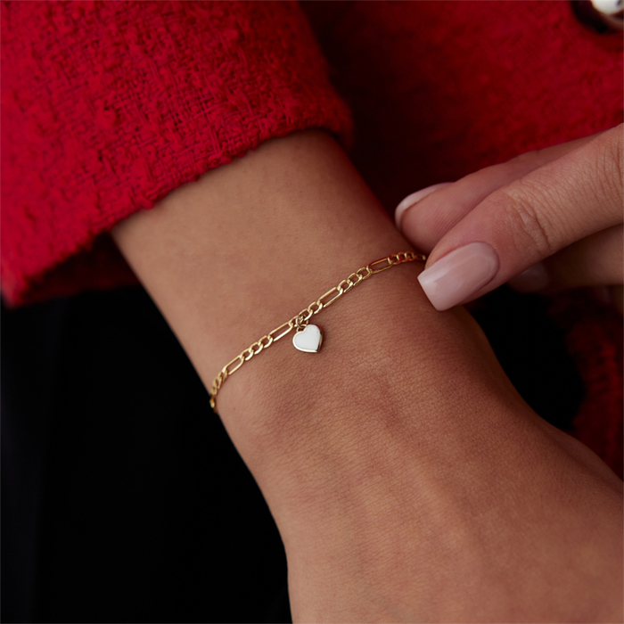 Beyaz Mineli Kalp Charm Bileklik - Alen