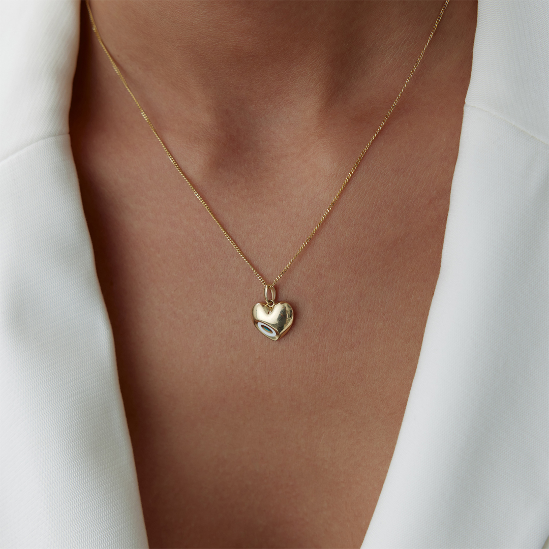 Beyaz Mineli Kalp Kolye - 1