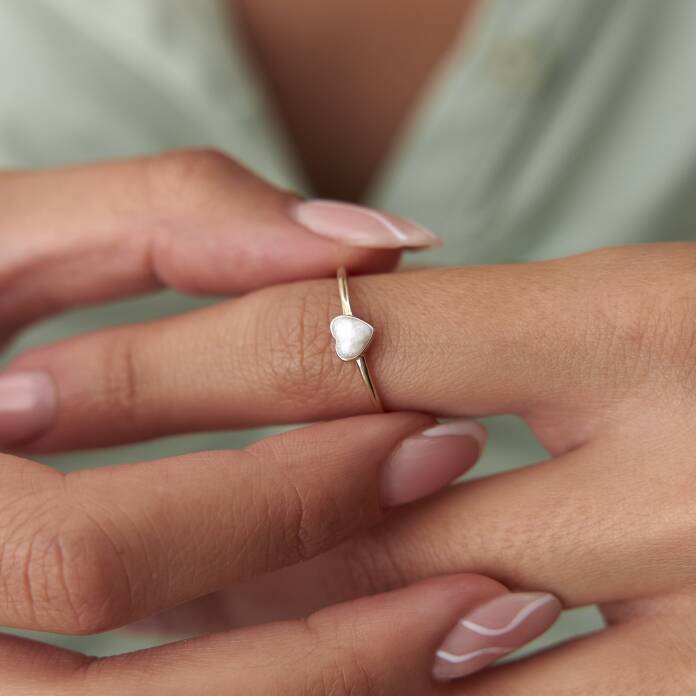 Beyaz Mineli Kalp Yüzük - 1