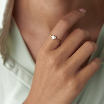 Beyaz Mineli Kalp Yüzük - 2