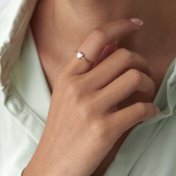 Beyaz Mineli Kalp Yüzük - 3