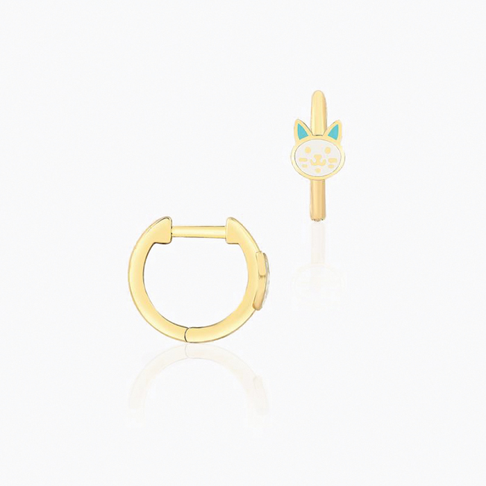 Beyaz Mineli Kedi Halka Çocuk Küpesi - Melike