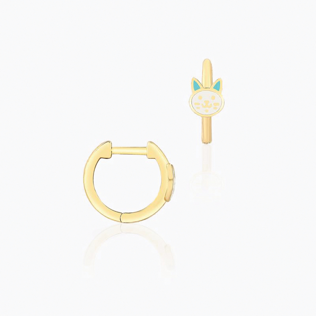 Beyaz Mineli Kedi Halka Çocuk Küpesi - 1