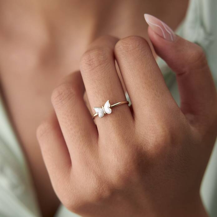Beyaz Mineli Kelebek Yüzük - 1