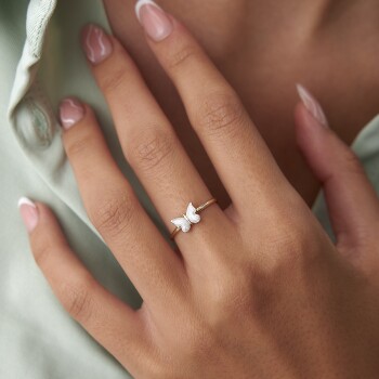 Beyaz Mineli Kelebek Yüzük - 2